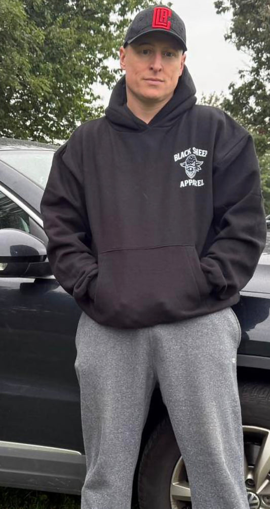 HOODIE BLACK/BEIGE JUST FRONT PRINT