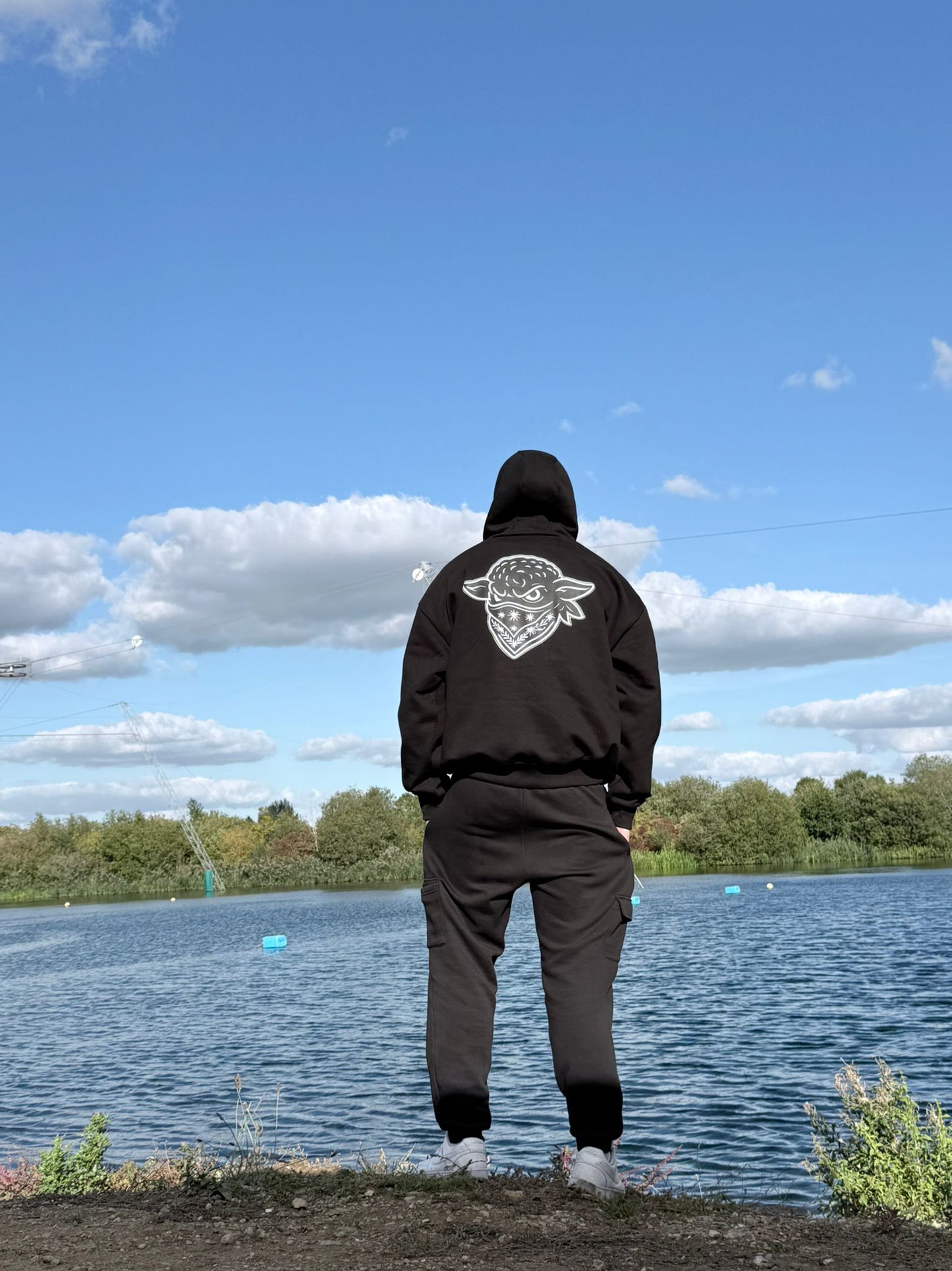Hoodie Black and Beige with back and front print