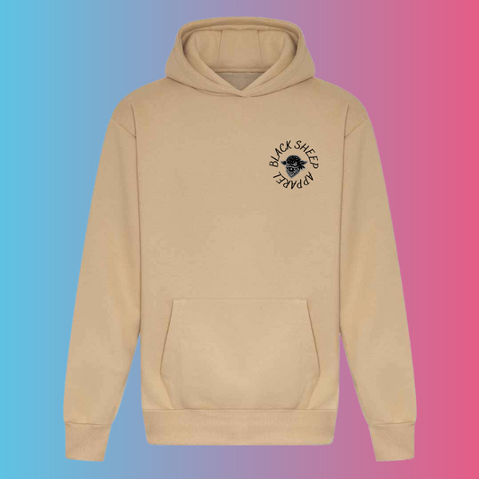 HOODIE BLACK/BEIGE JUST FRONT PRINT