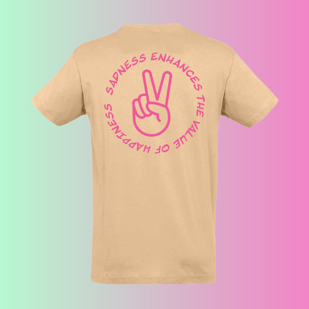 Sadness Tee pink logo front and back