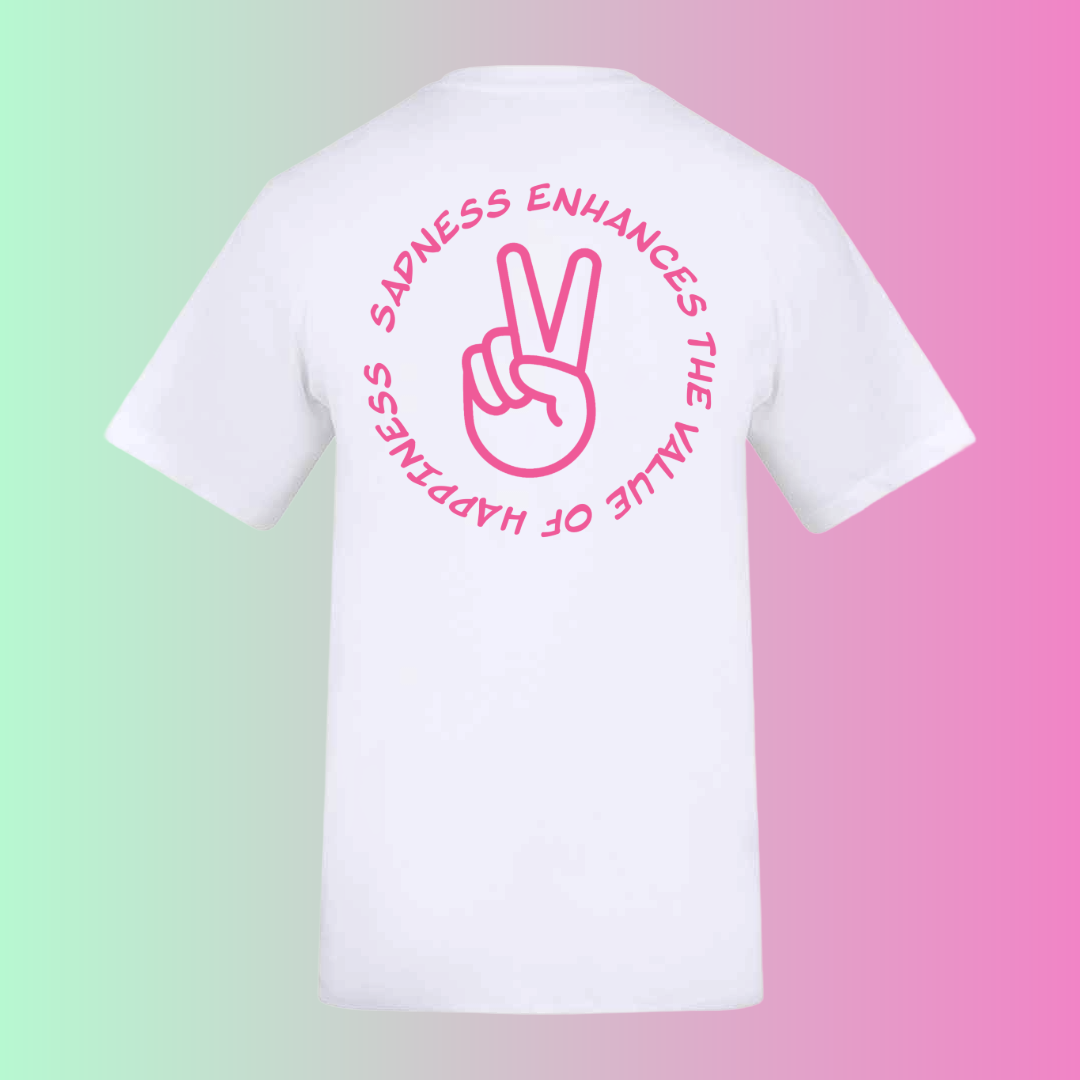 Sadness Tee pink logo front and back