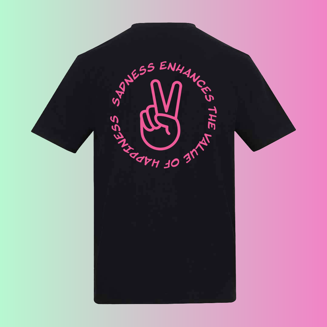 Sadness Tee pink logo front and back